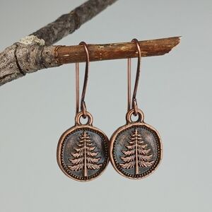 HAND CRAFTED Copper Tree Rustic Boho Minimalist Nature Dangle Earrings